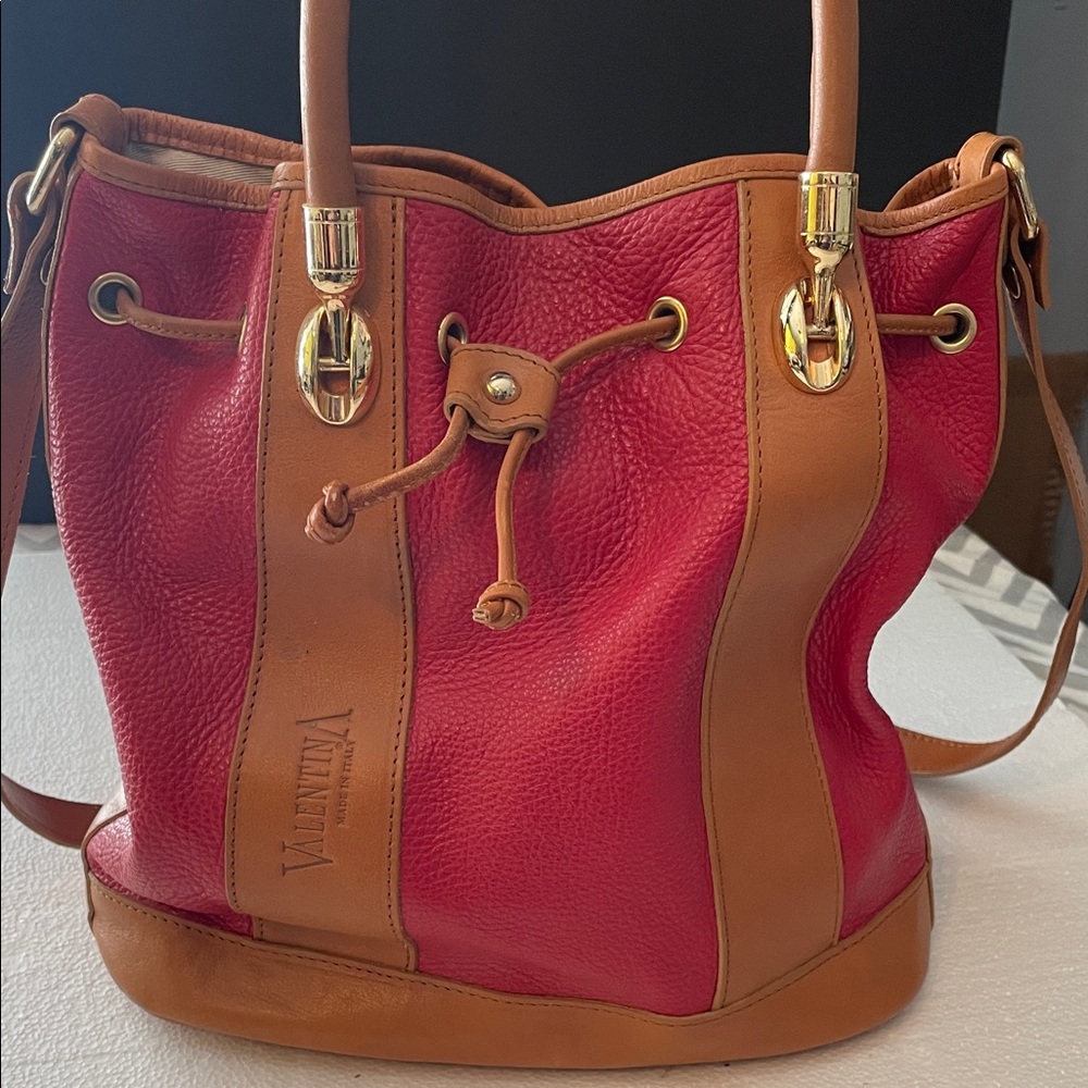 Valentina Vibrant Red and Tan Shoulder Bag